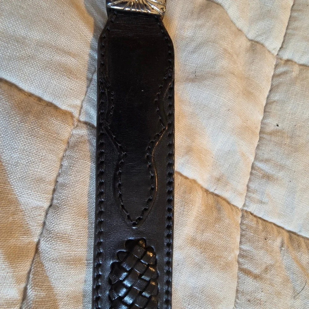 Braided Leather Belt Mens 38 Black Good Western Silver Hardware 65803